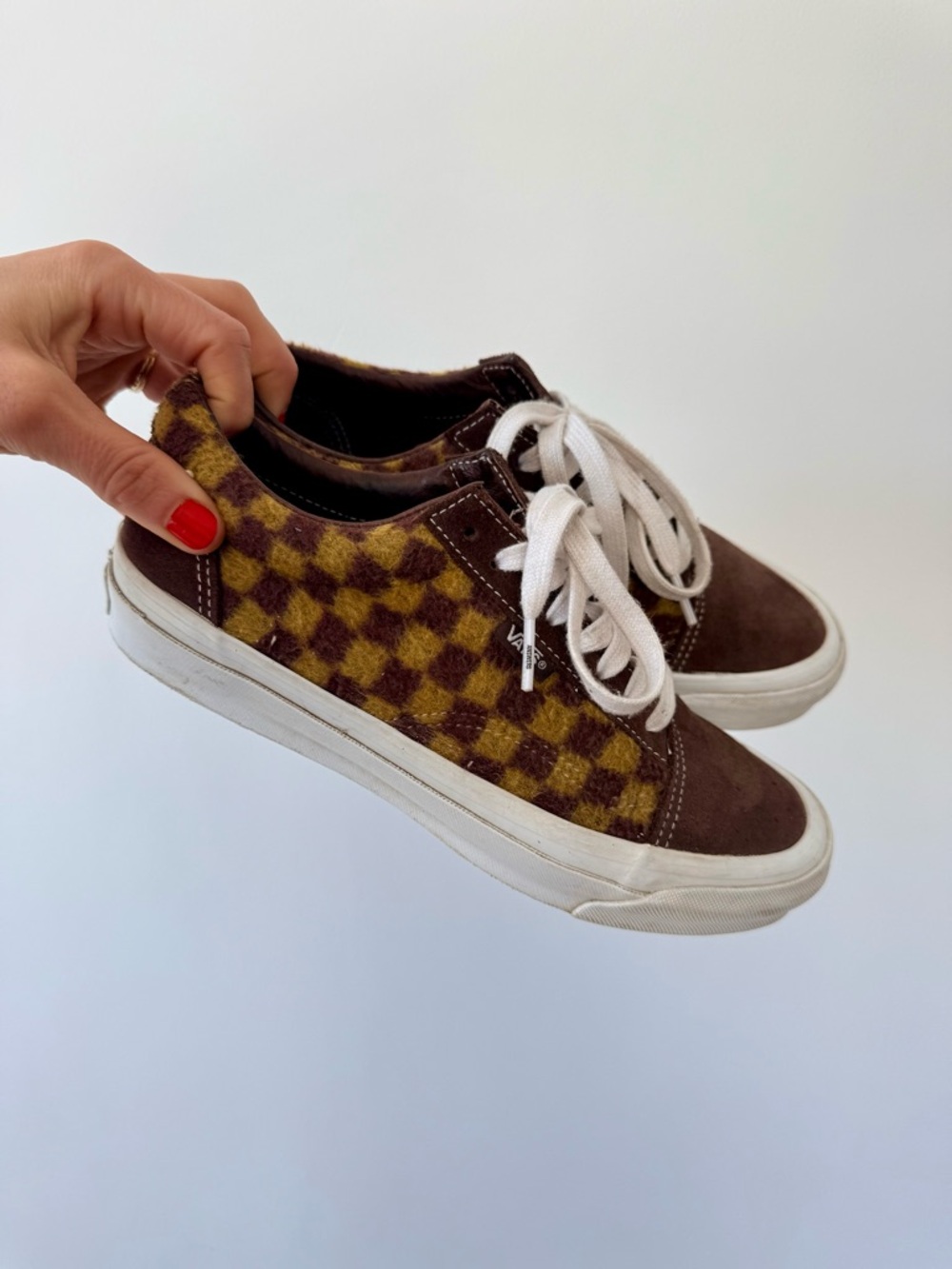 Vans Vault x Concepts Old Skool Checkerboard Sneakers in Brown Mustard Yellow
